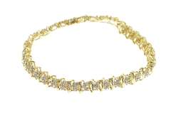 10K Yellow Gold 0.99 Ctw Diamond Cluster Wavy Link Tennis Bracelet