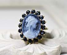 Stunning 14K Modern Laser-Cut Cameo & Sapphire Ring