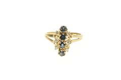 10K Yellow Gold Sapphire Diamond Halo Cluster Ornate Statement Ring