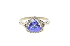 14K White Gold Trillion Iolite Diamond Halo Engagement Ring