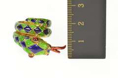 18K Yellow Gold Checkered Blue Green Enamel Snake Serpent Ring