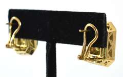 18K Yellow Gold Emerald & Diamond Earrings