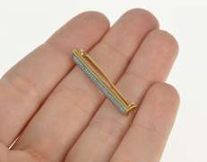 14K Yellow Gold Retro Blue Enamel Ornate Etched Bar Pin/Brooch
