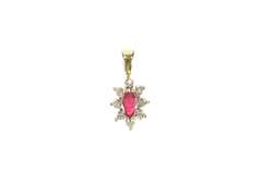 10K Yellow Gold Natural Marquise Ruby Diamond Halo Pendant