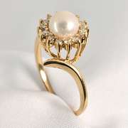 Feminine Pearl and Diamond Ring