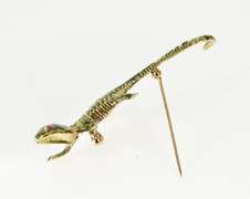 14K Yellow Gold Ornate 3D Crocodile Green Enamel Fashion Pin/Brooch