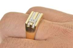 14K Yellow Gold Men's Diamond Two Tone Squared Wedding Ring