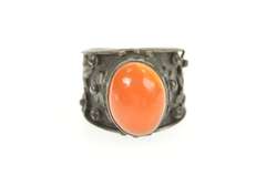 900 Silver Retro Ornate Mexican Fire Opal Floral Ring
