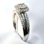 Dazzling .79 TCW Blue & White Diamond 14K WG  Ring