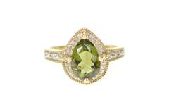 10K Yellow Gold Pear Syn. Green Tourmaline Diamond Halo Ring