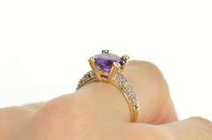 10K Yellow Gold Round Amethyst Diamond Accent Statement Ring