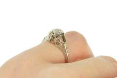14K White Gold Art Deco Ornate Diamond Filigree Engagement Ring