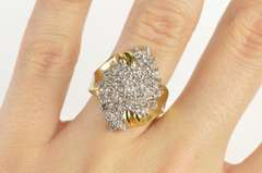 14K Yellow Gold Swirl Design Diamond Cluster Bypass Cocktail Ring