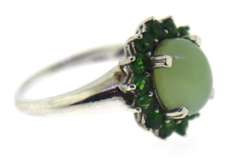 Sterling Siver Jade with Tsavorite Ring