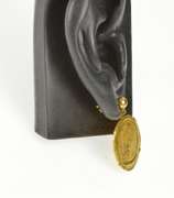 14K Yellow Gold Ornate Ancient Coin Dangle Post Back Earrings