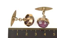 14K Yellow Gold Men's Oval Natural Star Ruby Cabochon Chain Cuff Links