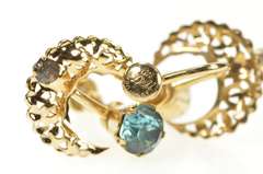 Gold Filled Retro Ornate Filigree Rhinestone Screw Back Earrings