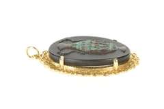 14K Yellow Gold Ornate Ceramic Painted Urn Vase Medallion Pendant