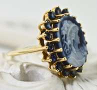 Stunning 14K Modern Laser-Cut Cameo & Sapphire Ring