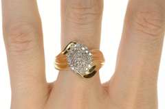 10K Yellow Gold Classic Marquise Diamond Cluster Statement Ring