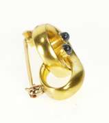 18K Yellow Gold Sapphire Inset Loop Twist Rings of Saturn Pin/Brooch