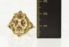 14K Yellow Gold 1960's Retro Ruby Flower Bouquet Cocktail Ring
