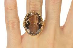 10K Yellow Gold 1960's Ornate Oval Smoky Quartz Cocktail Ring