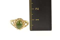 10K Yellow Gold Oval Nephrite Cabochon Rope Trim Statement Ring