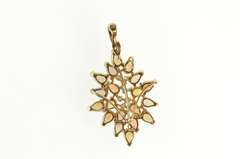 14K Yellow Gold Pear Natural Opal Diamond Cluster Statement Necklace