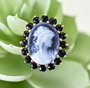 Stunning 14K Modern Laser-Cut Cameo & Sapphire Ring