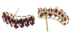 Glowing Yellow Gold Ruby & Diamond 3 Row Earings