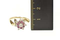 14K Yellow Gold 0.64 Ctw Diamond Ruby Halo Bypass Engagement Ring