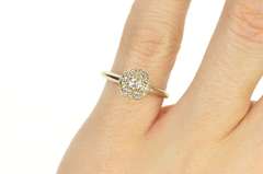 14K Yellow Gold Retro Diamond Halo Cluster Engagement Ring
