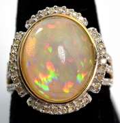 14K Yellow Gold Opal & Diamond Ring