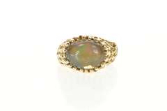 14K Yellow Gold 1960's Opal Textured Raw Lattice Cocktail RIng