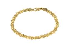 10K Yellow Gold Braided Ball Beaded Link Woven Chain Bracelet