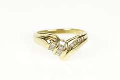 10K Yellow Gold Wavy Baguette & Round Diamond Statement Ring