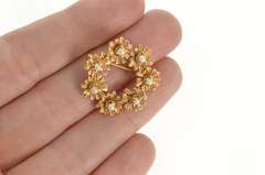 14K Yellow Gold Pearl Inset Flower Daisy Wreath Statement Pin/Brooch
