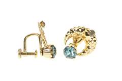 Gold Filled Retro Ornate Filigree Rhinestone Screw Back Earrings