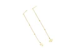 18K Yellow Gold Faceted Citrine Flower Dangle Drop Chain Earrings
