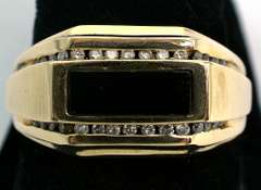 Heavy Onyx & Diamond Ring in Yellow Gold