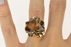 14K Yellow Gold Smoky Quartz Star Cut Cocktail Statement Ring