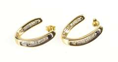 10K Yellow Gold Baguette Diamond Curved Semi Hoop Earrings