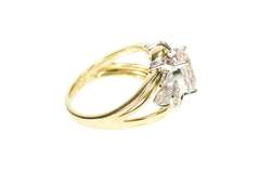 14K Yellow Gold Pink Topaz Diamond Leaf Cluster Statement Ring