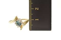 10K Yellow Gold Oval Green Blue Sapphire Diamond Bypass Ring