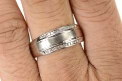 10K White Gold Men's Princess Diamond Channel Wedding Band Ring