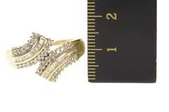 10K Yellow Gold Wavy Baguette Round Diamond Bypass Band Ring
