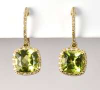Gorgeous Peridot & Diamond Earrings in 14K YG