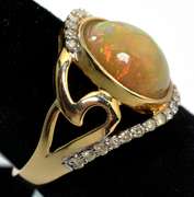 14K Yellow Gold Opal & Diamond Ring