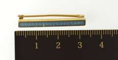 14K Yellow Gold Retro Blue Enamel Ornate Etched Bar Pin/Brooch